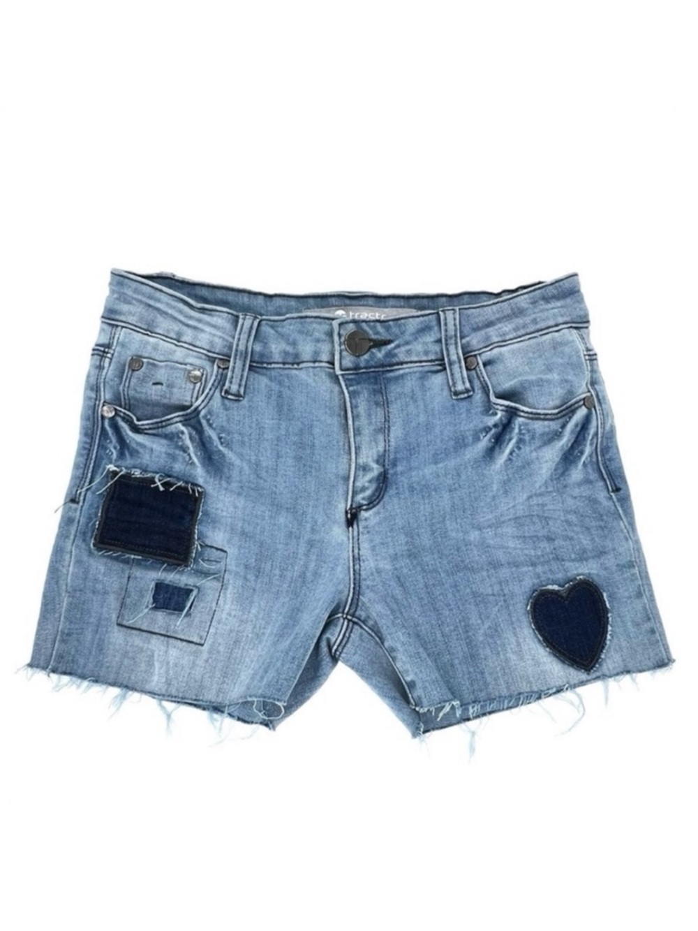 NEW Tractr Cuttoff Jean Shorts Girl’s Size 14 Mid Rise Distressed Patches New